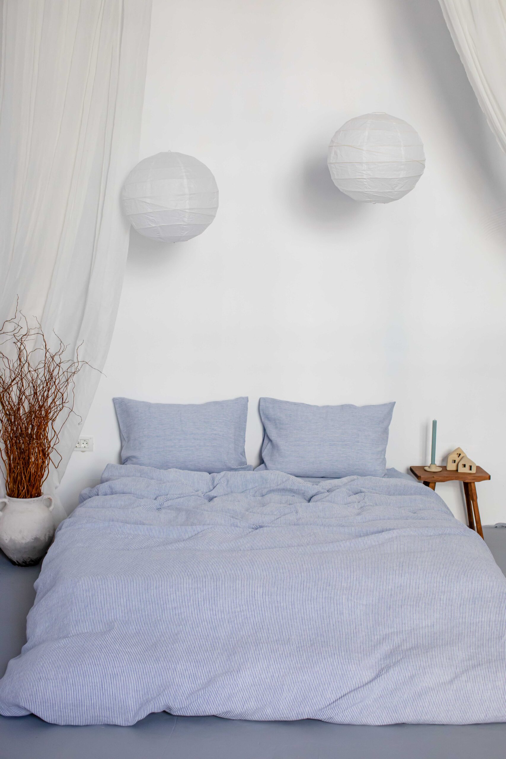 Set Ocean Blue Small Stripes Fețe de Pernă 50x70 și Husă Pilotă 200x220