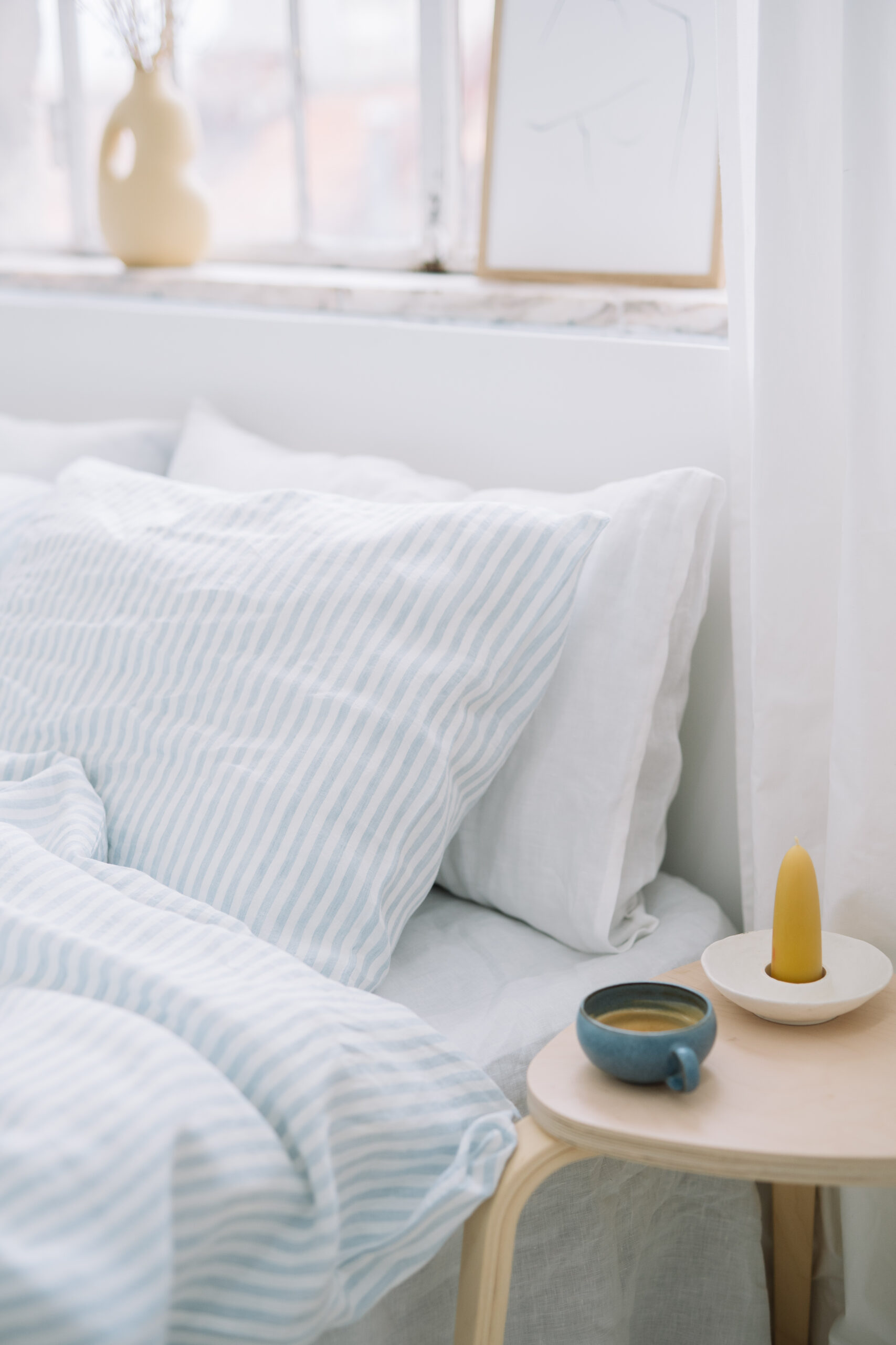 Set Dusty Blue Large Stripes Fețe de Pernă 60x60 și Husă Pilotă 200x220